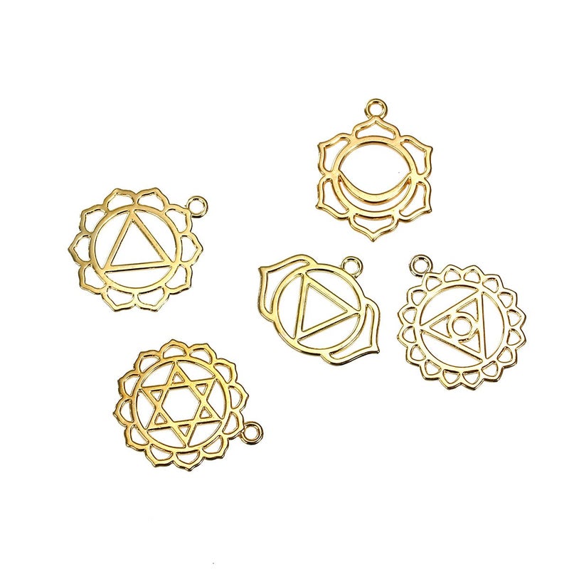 JGFinds Indian Chakra Energy Charms - 21 Pieces, 3 of Each Gold Tone DIY Jewelry Making Supplies - Image 2